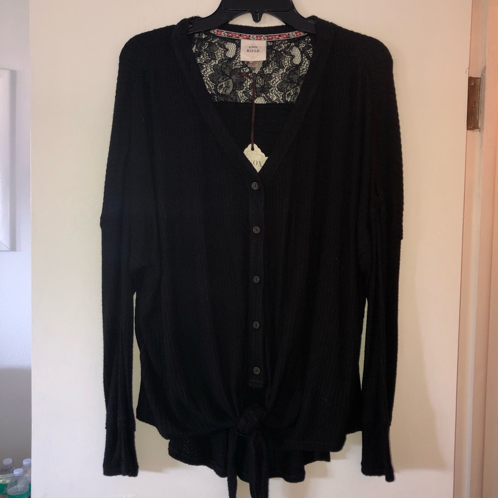 Waffle knit front tie sweater